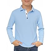 Haloumoning Boys Long Sleeve Polo Shirt Kids Casual Collared School Uniform Shirts 5-14 Years