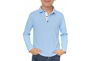Haloumoning Boys Long Sleeve Polo Shirt Kids Casual Collared School Uniform Shirts 5-14 Years