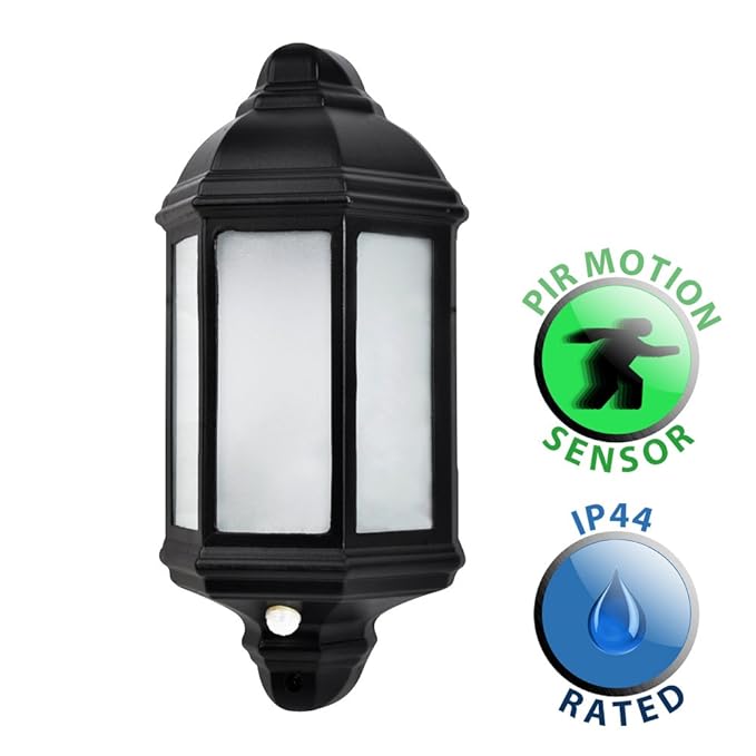 Traditional Black Aluminium PIR Motion Sensor Outdoor Garden Wall