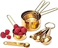 Modern Stainless Steel Measuring Cups and Spoons Set, Gold - Stackable, Stylish, Sturdy Metal Measuring Cups and Metal Measuring Spoons Set (8-Piece) - Cute Measuring Cup Set, Gold Kitchen Accessories