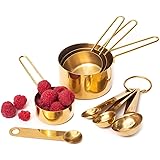 Modern Stainless Steel Measuring Cups and Spoons Set, Gold - Stackable, Stylish, Sturdy Metal Measuring Cups and Metal Measur