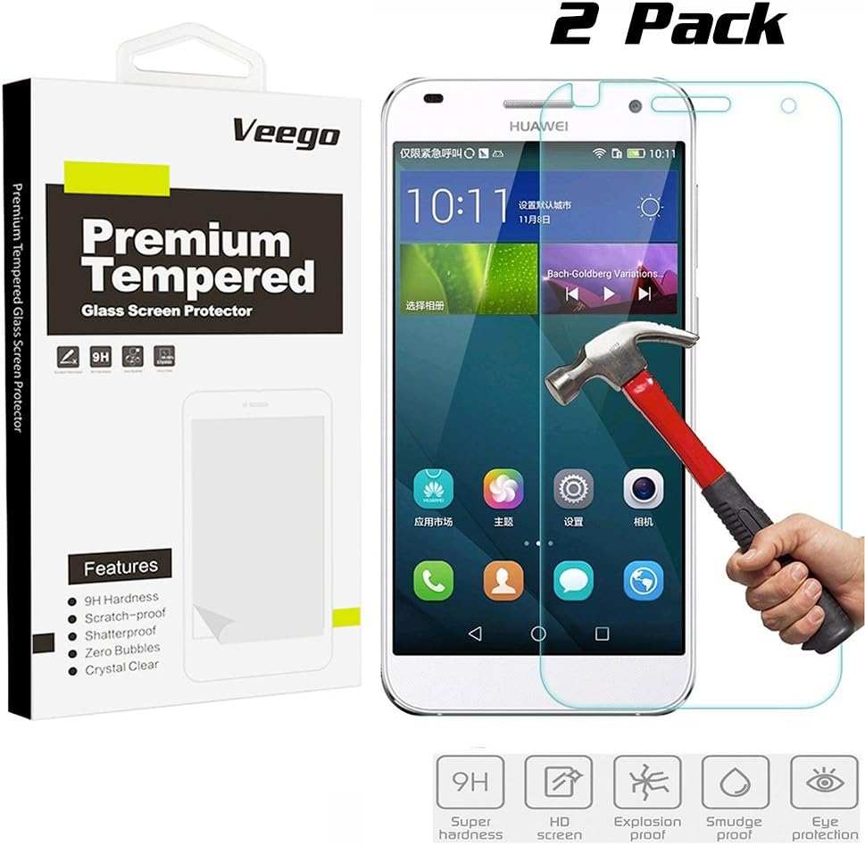 [Pack of 2] Huawei G7 Tempered Glass Screen Protector, Veego Premium Quality High Transparency / Crystal Clear / Ultra-thin Glass Screen Guard for Huawei G7 [Lifetime Warranty]