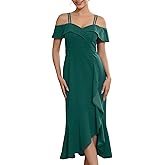 WOMLAYOUT Women's Cocktail Dresses for Wedding Guest Spring 2026 Spaghetti Strap Off The Shoulder Ruffle Formal Dress