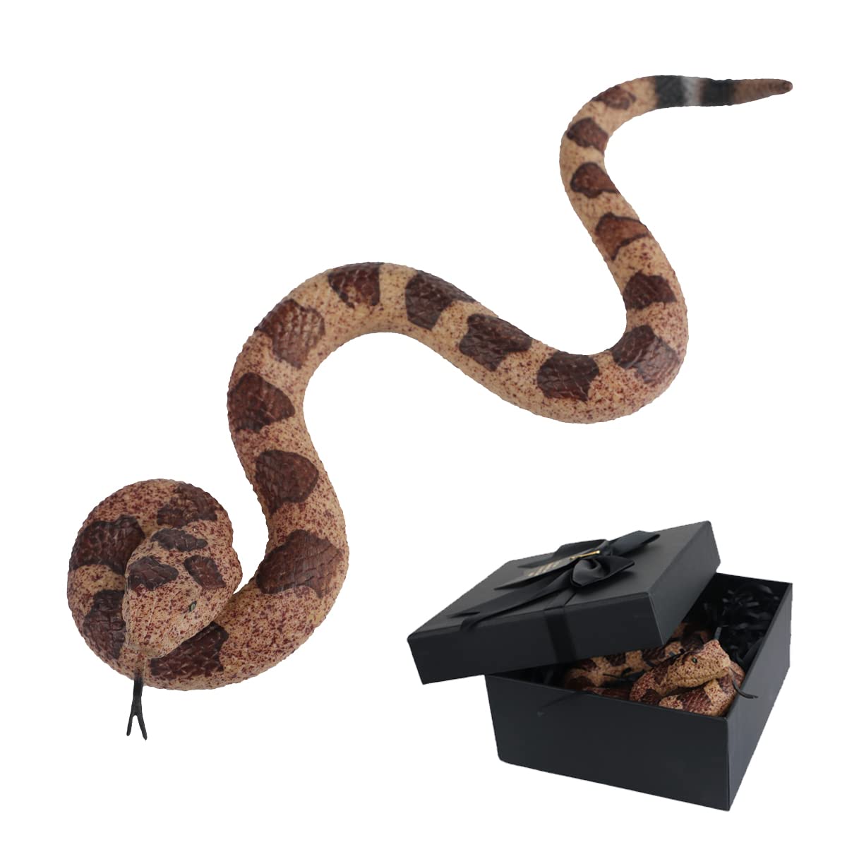 haozaikeji Realistic Rubber Snakes Shredded Paper and Gift Box Set Scary Halloween Pranks Props Fake Snake Gag Gift Lifelike Snake Figure Prank for Halloween Party Keep Birds Away Garden Decoration