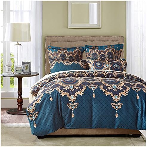 LingriPlan 3 Piece Luxury Duvet Cover Set,Reversible Fashion Vintage Pattern Design,with Hidden Zipper (King, Navy)