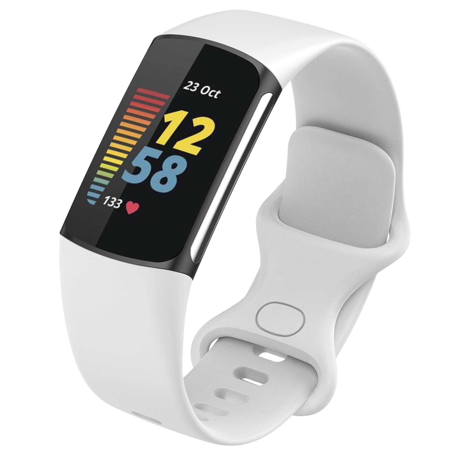 FunBand Straps Compatible with Fitbit Charge 5 Strap, Soft Silicone Sport Replacement Band Adjustable Wristband fit Compatible with Fitbit Charge 5 Activity Tracker for Women Men, White