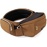 Sunveno Baby Carrier with Hip Seat,Ergonomic Baby Hip Carrier, Front-Facing Baby Holder, Anti-Slip Seat Surface, Wide and Adjustable Waistband,Multiple Pockets, Newborn to Toddler up to 45lbs, Brown