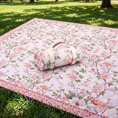 Newwiee Pink Floral Picnic Blanket