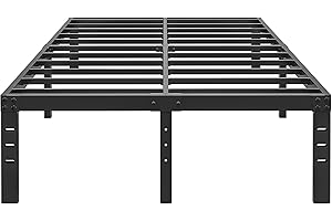 HOBINCHE 14 Inch Metal Bed Frame Queen Size No Box Spring Needed - Easy Assembly Heavy Duty Noise Free Narrow Bedframes - Double Black Basic Steel Slats Platform with Storage