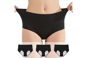 TELEWEE Washable Urinary Incontinence Cotton Brief Underwear for Wowen with Absorbency Leakproof Panties (3 Black, Large)