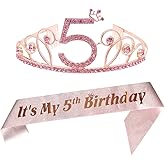 Dgasin Pink Satin Sash and Crystal Tiara - 5th Birthday Princess Party Kit