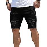 Verdusa Men's Ripped Distressed Raw Trim High Waist Straight Leg Denim Shorts