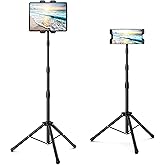 Raking Tablet Floor Stand, Height Adjustable Cellphone Floor Stand with 360°Rotating Tripod Mount, Compatible with iPhone iPad mini/Air/Pro and All 5.5-12.9 Inch Devices