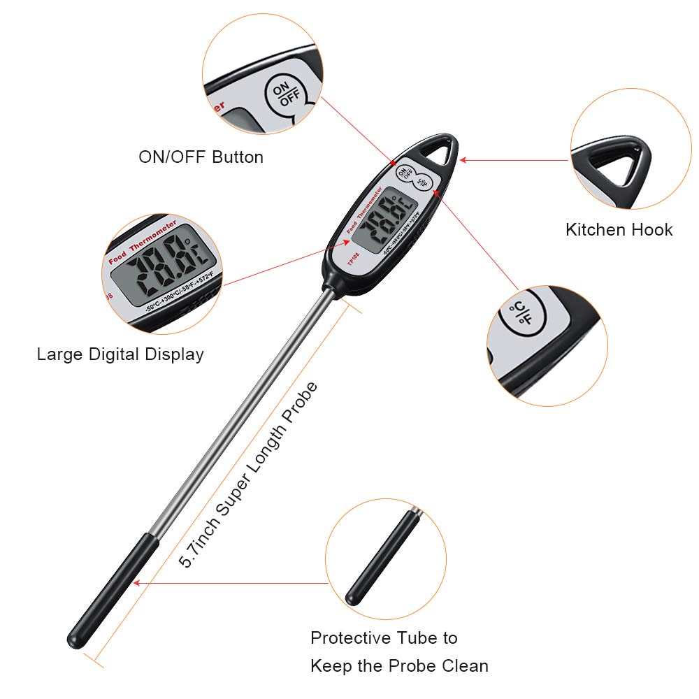 Digital Meat Thermometer, Kuger Instant Read Kitchen Thermometer for Cooking with Stainless Steel Probe, BBQ Grill Accessories (2 pack)