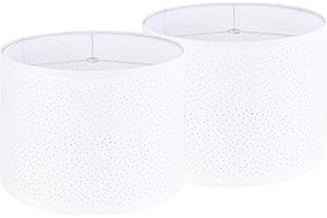 GO&SO GOSO Set of 2 Medium Lampshade Laser Drilling Drum Lamp Shade For TableLamp,Floor Lamps,Wall Hanging,Spider Fitter 13 "Top x 13" Bottom x 10 "Heigh (Natural Linen White)