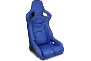 IKON MOTORSPORTS, Universal Bucket Racing Seat Right Passenger Side with Dual Slider, Blue PU Leather Reclinable