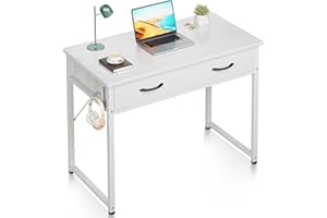 ODK Small Desk with Fabric Drawers- for Bedroom, White Vanity Desk with Storage, Home Office Computer Desk for Small Spaces, 32 Inch Modern Work Writing Study Table, White