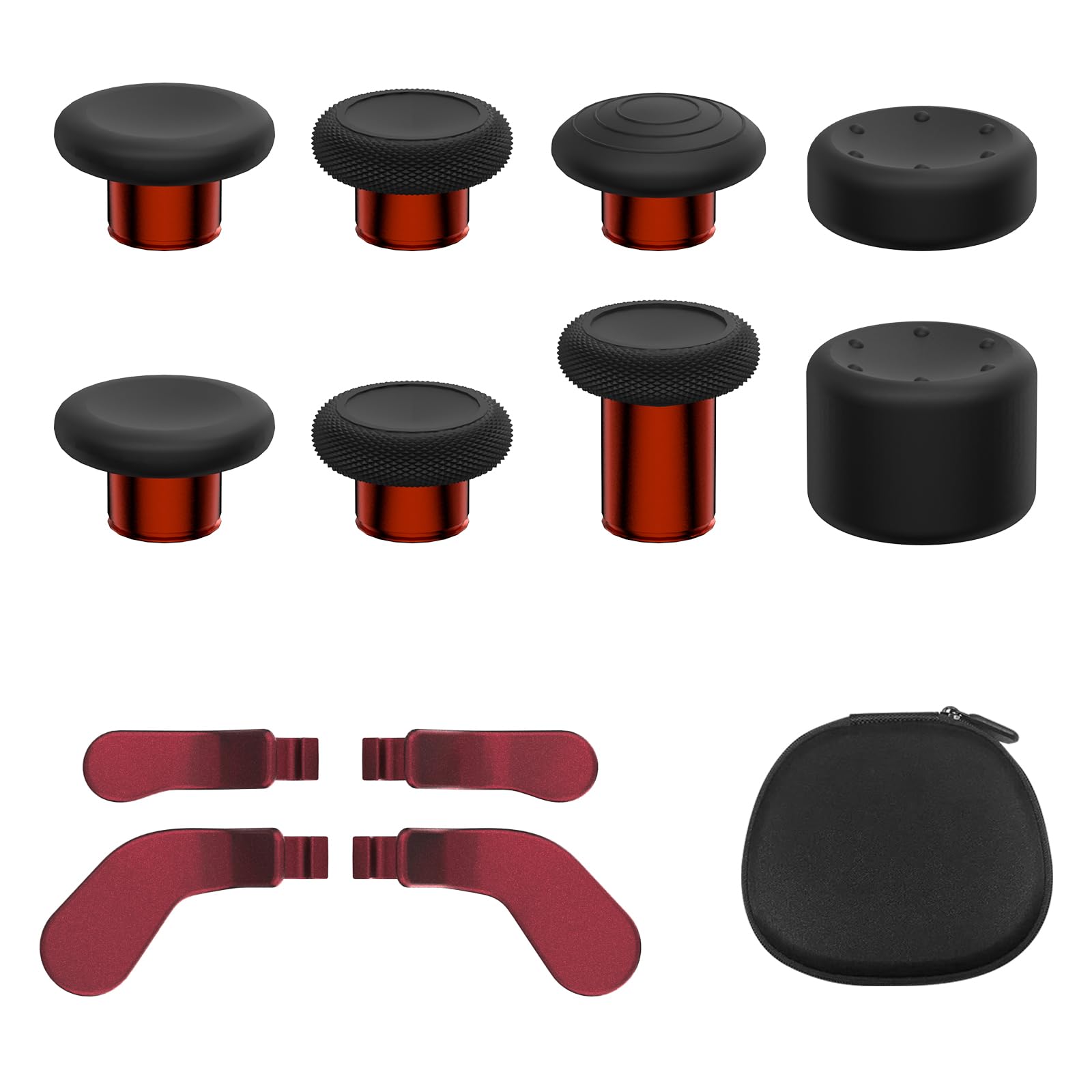 KD.FLY 13-in-1 Metal Thumbsticks Replacement Kits for Xbox Elite Series 2, X-box Elite 2 Controller Accessories, Includes Magnetic Joysticks, Paddles, Silicone Caps, Storage Bag, Volcano Red
