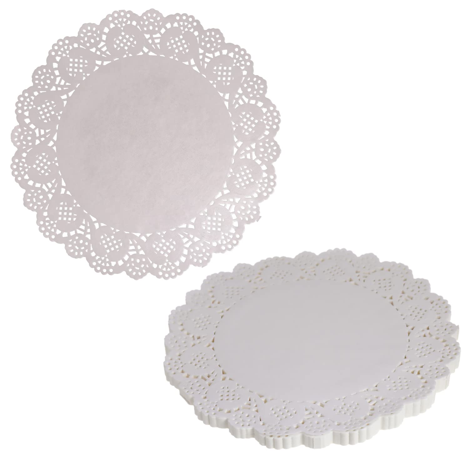 DBOO 100 Pcs White Round Cake Decorating Pads Lace Paper Doilies for Plates Cupcake Cakes Biscuits Placemat (100 Pack - 8.5inch/21.5cm)