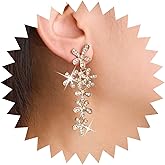 Iaceble Vintage Cz Flower Dangle Earrings Gold Crystal Flower Earrings Long Flower Drop Earrings Rhinestone Floral Stud Earrings Cluster Floral Earrings Jewelry for Women