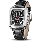 MEGIR Men's Business Analog Chronograph Luminous Rectangle Quartz Watch with Stylish Leather Strap for Sport & Work