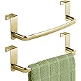 mDesign Steel Metal Wire Over Cabinet Towel Rack Storage Organizer - Hang on Cabinet or Door - Towel Bar Holder for Kitchen - Holds Hand Towels, Washcloths - Spira Collection, 2 Pack, Soft Brass