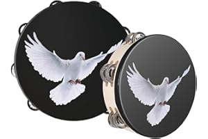 Fuyamp Tambourines 8 inch and 10 inch Dove Church Tambourine for Adults and Kids with Double Row Jingles Hand Wood Drum Pray Church Party Musical Instrument Christmas Dance Party