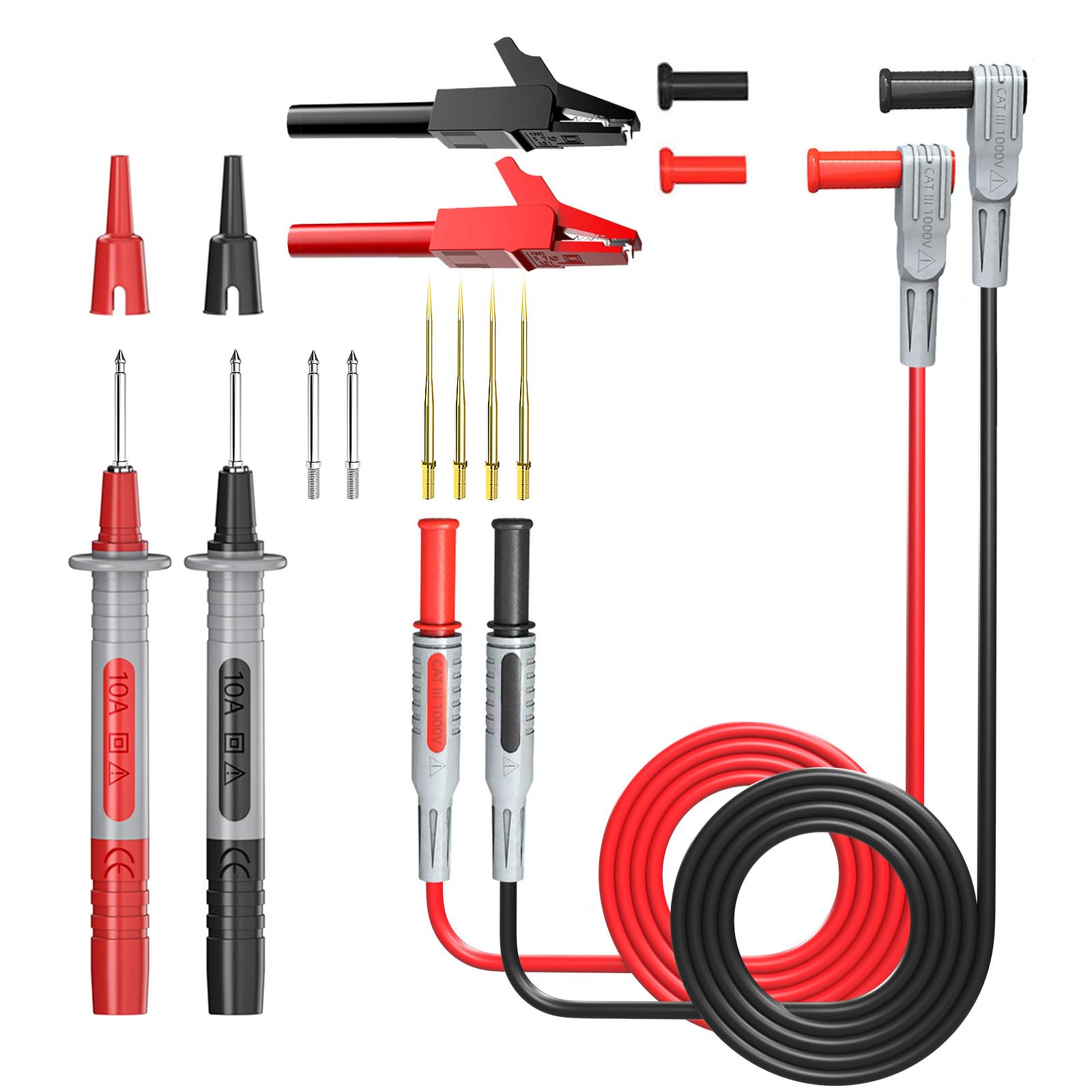 Cleqee Multimeter Test Leads Kit 4mm Banana Plug Cable Test Probe with 8PCS Replacable Precision Sharp Probes Alligator Crocodile Clips for Multimeter Electrical Testing