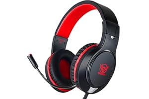 MASACEGON Gaming Headset for Nintendo Switch, Xbox One, PS4, PS5, Bass Surround and Noise Cancelling with Flexible Mic, 3.5mm Wired Adjustable Over-Ear Headphones for Laptop PC iPad Smartphones (Red-Black)