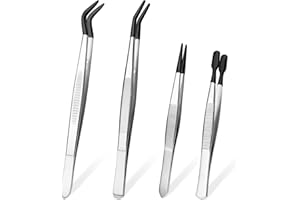 COMNICO 4 Pcs Tweezers, Rubber Tips Tweezers Stainless Steel of Tweezers Straight Flat Tip Soft Tweezers Set Precision Tools for Crafts Jewelry-Making Coin Stamp