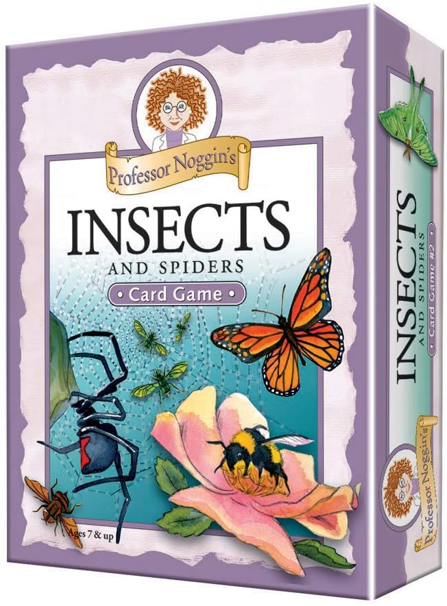 Professor Noggin's Insects and Spiders - A Educational Trivia Based Card Game For Kids - Features 30 Illustrated Cards and a 3-Number Die (Ages 7+)