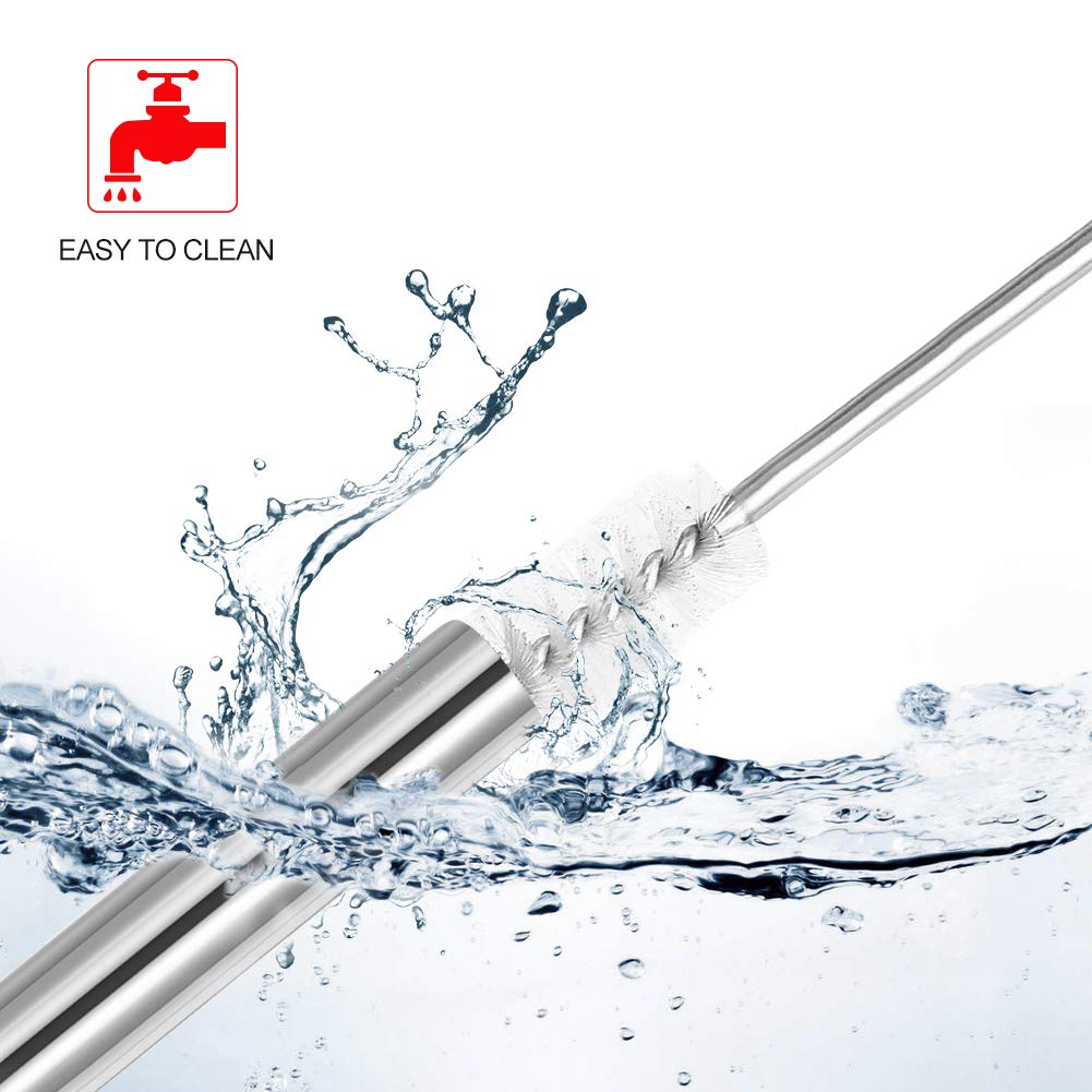 2 Pack Collapsible Reusable Straw, Foldable Stainless Steel Metal Straw with Case & Cleaning Brush, Portable Drinking Straw Set for Travel, Dishwasher Safe