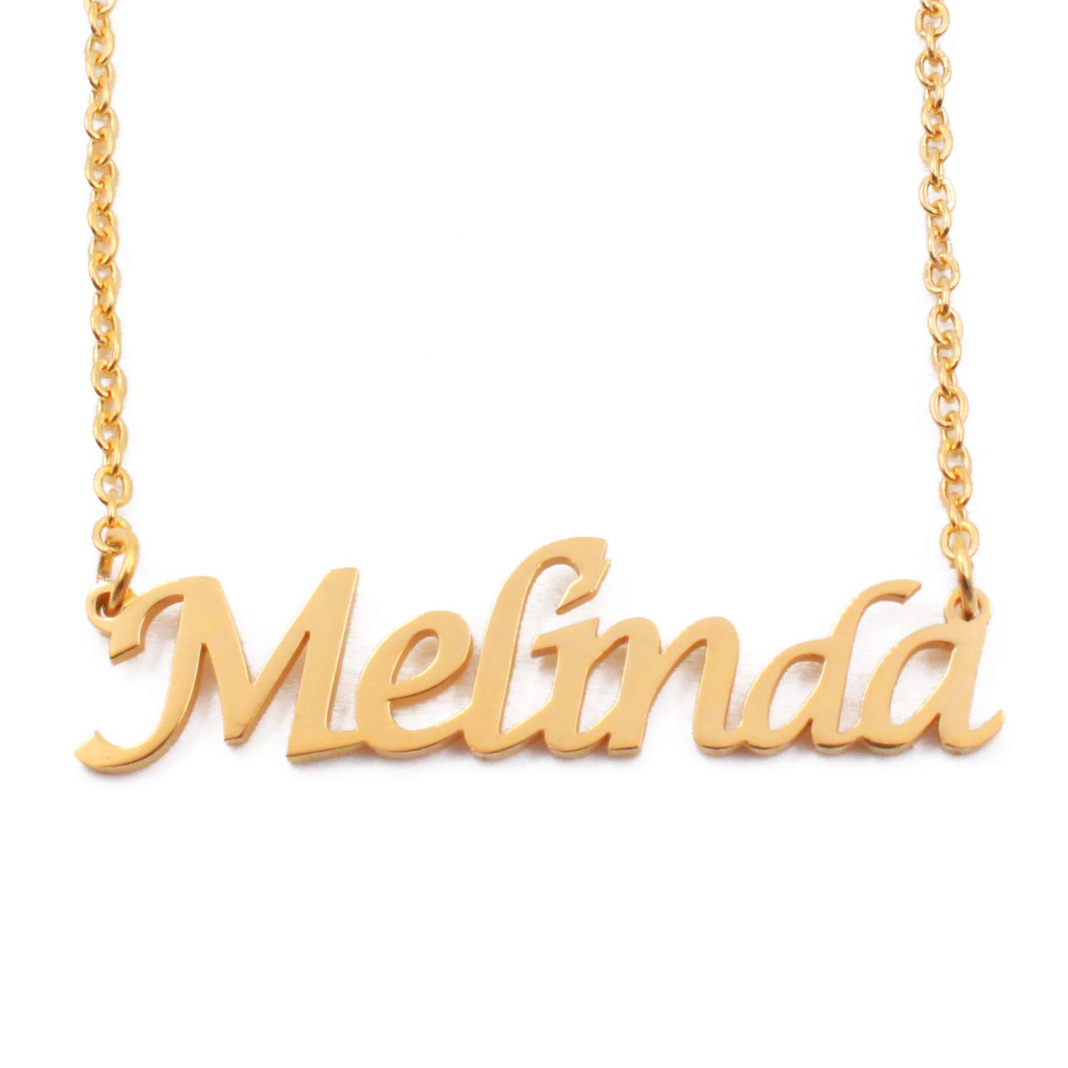 Kigu Melinda Personalised Name Necklace Adjustable Chain - 18ct Gold Plated - Incl Gift Packaging