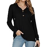 YOGINGO Women's Hoodie for Women Long Sleeve V Neck Button Sweatshirt Lightweight Casual Pullover Tops