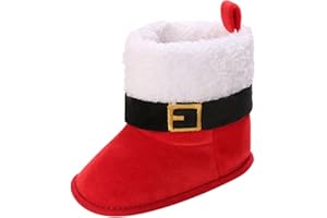 Baby Christmas Holiday Santa Boot Slipper Plush Fleece Lined Winter House Footwear Novelty Indoor Festive Decor