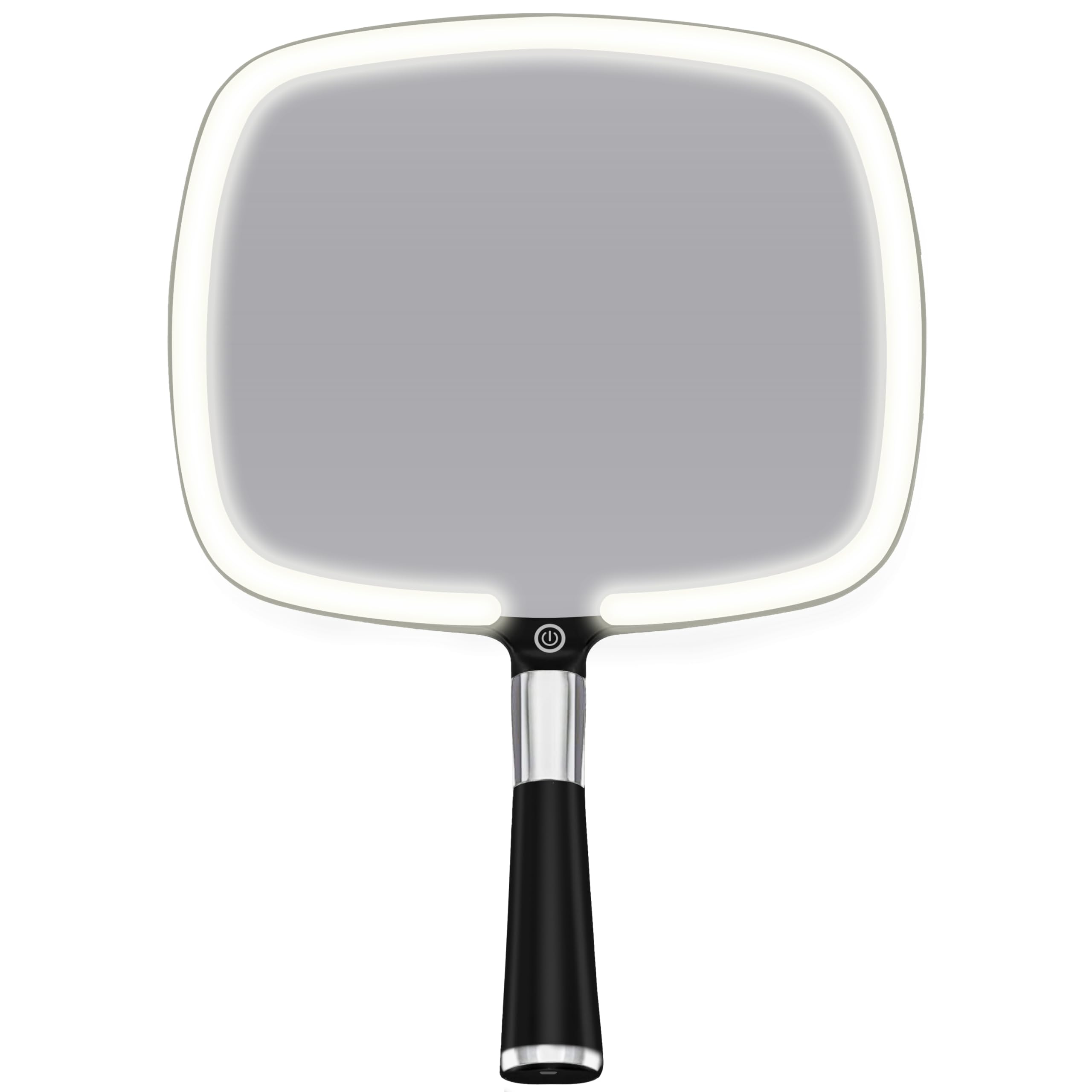 MIRRORVANA Lighted Hand Mirror with Handle - Ergonomic Handle Design with 3 Lighting Modes and Detachable Stand, Perfect for Makeup Application - 23 CM x 33 CM (Black)