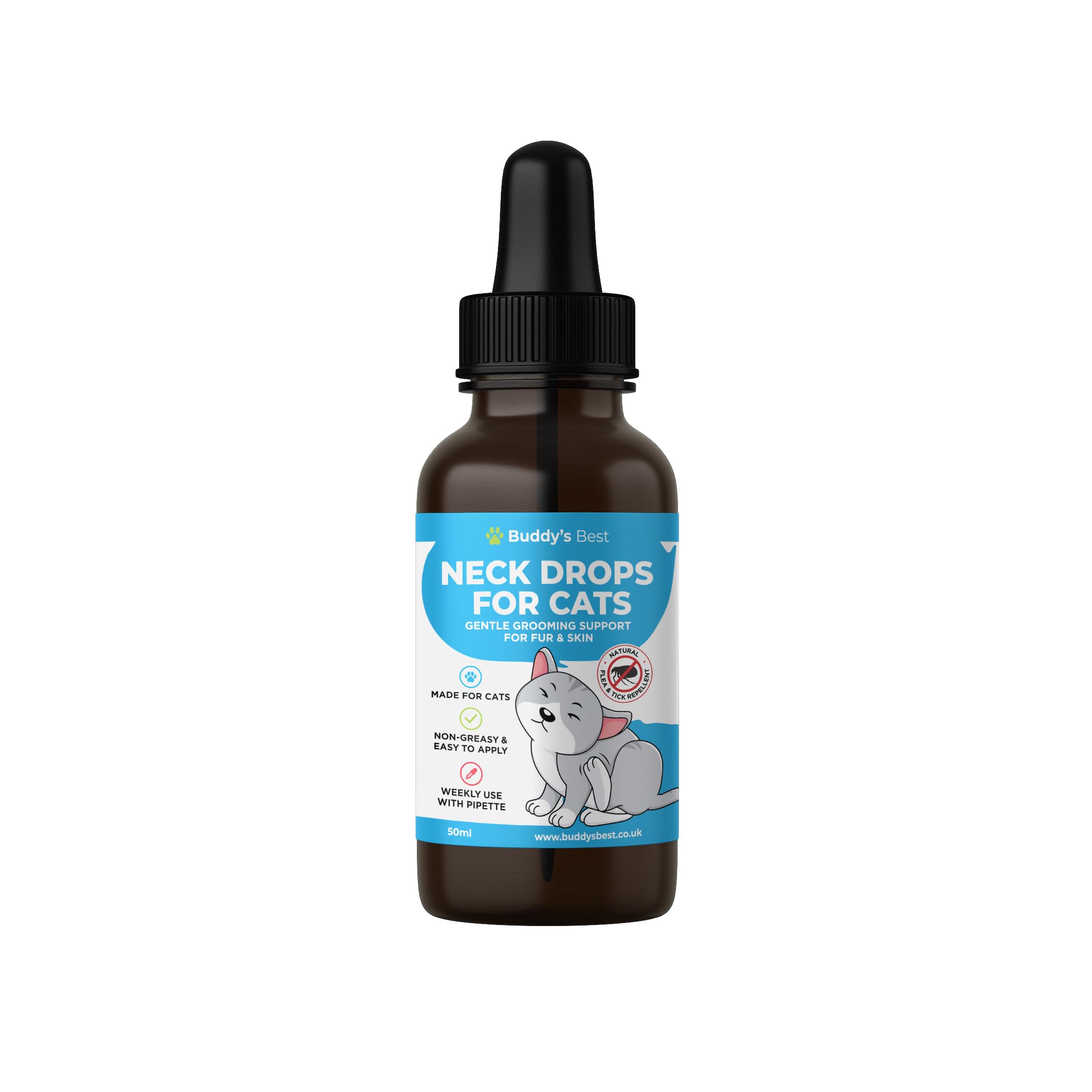 Neck Drops for Cats – 50ml Herbal Coat Care Solution with Sage, Thyme & Dimethicone – Easy-to-Use Pipette for Gentle Grooming Support & Weekly Fur Maintenance