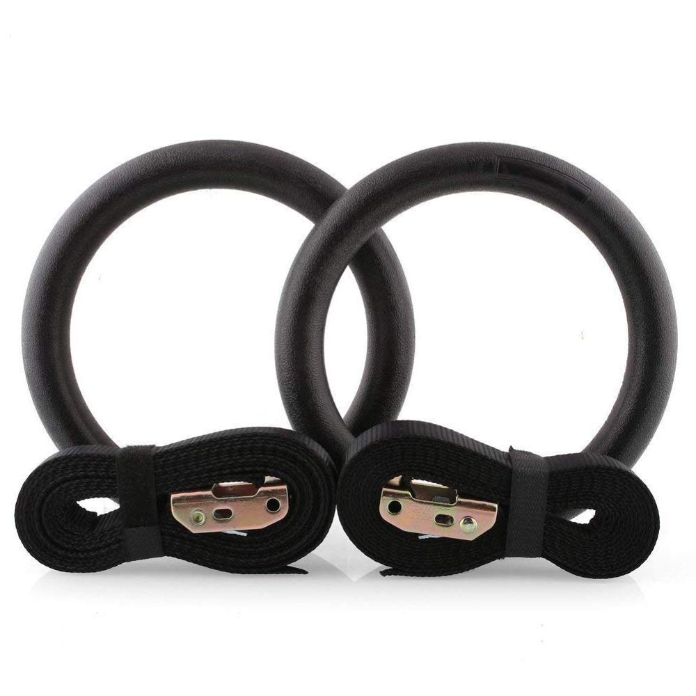 FFitness Unisex_Adult Gym Gymnastics Rings with Straps, Black, Diameter 23 cm