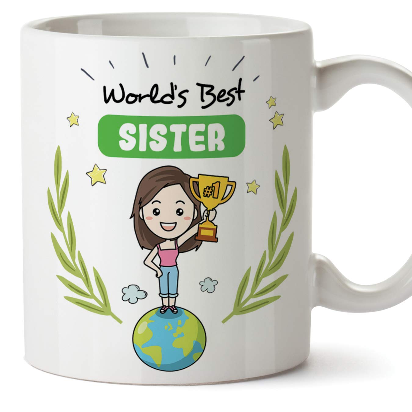 Mugffins Sister Mug/Cup - "World's Best Sister" - Coffee Mug for Breakfast/Birthday Presents for Siblings/Ceramic 11 oz
