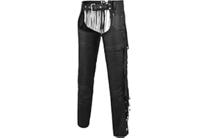 ROUTE66 HIGHWAY LEATHER Tassel Chap Fringe Chaps Motorcycle Riding Bikers Chap Black