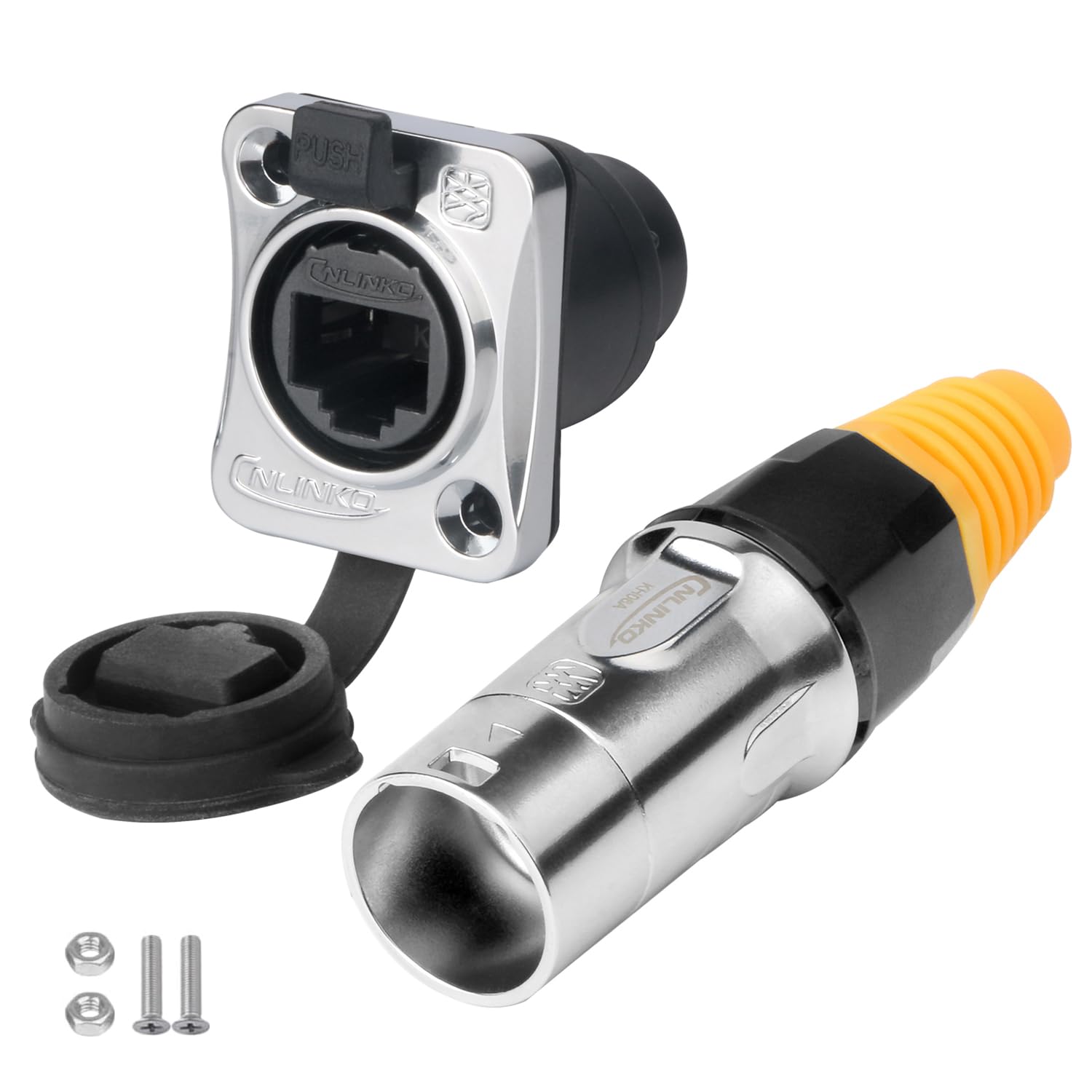 CNLINKO YT-RJ45 Waterproof Connector, Aviation Plug with Dual Port Straight Through Panel Mount Receptacles Socket, CAT5 8P8C Ethernet Connector for Home Networks, Industrial Applications