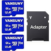 Vansuny 64GB 3Pack Micro SD Card, Ultra Micro SDXC Memory Card with SD Adapter, 100MB/s, C10, U3, A1, V30, Full HD, 4K UHD, H