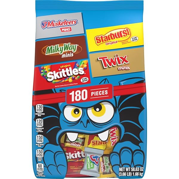 MARS SKITTLES, TWIX, STARBURST, MILKY WAY & 3 MUSKETEERS HALLOWEEN CANDY VARIETY PACK, 180 CT BULK BAG