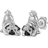 Pug Earrings S925 Sterling Silver Dog Stud Earrings Dog Jewelry Gifts for Women