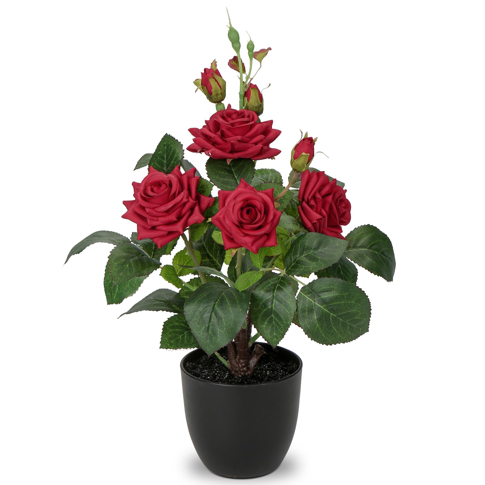 Briful 38CM Artificial Roses in Pot Red Artificial Flowers, Silk Rose Fake Flowers Spring Decoration Fake Roses with Pot for Home Kitchen Bathroom Decor
