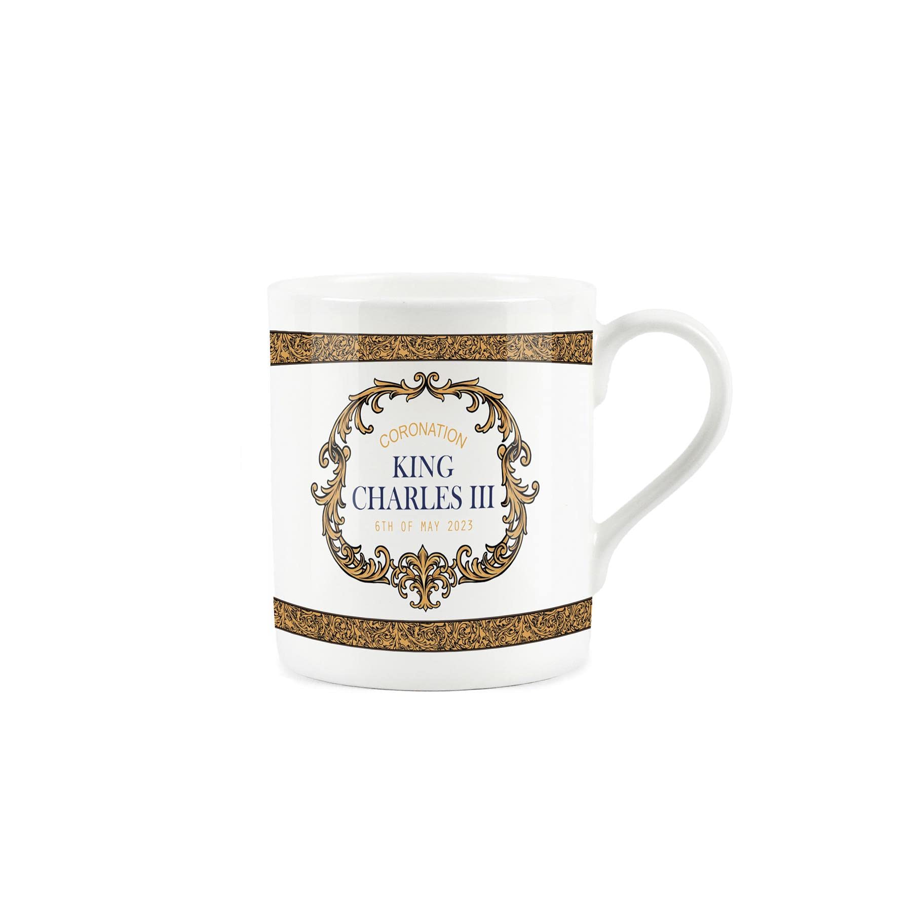 Purely Home King Charles III Coronation Mug - Small Fine Bone China Vintage Gold Pattern Commemorative Mug Official Emblem Coffee/Tea Gift