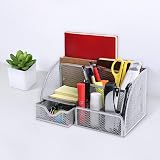 OKPOW Mesh Desk Organiser 6 Compartments with 1 Slide Drawer Silver view 6