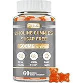 HFELIZ Choline Supplement Gummies Sugar Free, 500mg Choline Bitartrate Per Serving, Brain Health, Liver Support, Focus & Energy, 60 Gummies