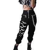 XKBHYD Womens High Waist Jogging Pants with Multi Zipper Lightweight Sweatpants Casual Relaxed Fit Trousers