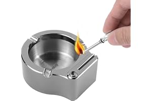 YUSUD Large Cigarette Ashtray with Permanent Match Lighter, Flint Fire Starter Ashtray, Fancy Metal Ash Tray Set for Weed, Cool Ashtrays for Cigars Outdoor Indoor Decor in Home Office